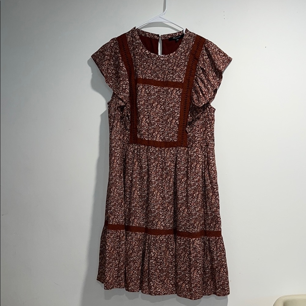 Madewell Floral Midi Dress in Burgundy and White
